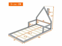 Cama infantil de 90 x 200 cm, cuna con forma de casa, pino macizo, estilo sencillo,^Merax Clearance