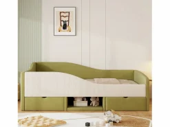 Cama Infantil|Cama infantil de 90 x 190 cm con 2 cajones y somier de láminas de madera, de terciopelo oscuro (no incluye colchón).
