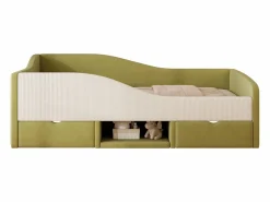Cama Infantil|Cama infantil de 90 x 190 cm con 2 cajones y somier de láminas de madera, de terciopelo oscuro (no incluye colchón).