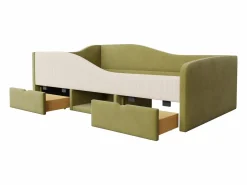 Cama Infantil|Cama infantil de 90 x 190 cm con 2 cajones y somier de láminas de madera, de terciopelo oscuro (no incluye colchón).