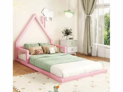 Merax Mueble De Bebé|Cama infantil de 90 x 200 cm, cuna con forma de casa, pino macizo, estilo sencillo,