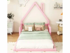 Merax Mueble De Bebé|Cama infantil de 90 x 200 cm, cuna con forma de casa, pino macizo, estilo sencillo,