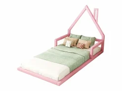 Merax Mueble De Bebé|Cama infantil de 90 x 200 cm, cuna con forma de casa, pino macizo, estilo sencillo,