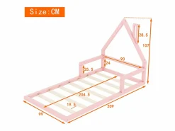 Merax Mueble De Bebé|Cama infantil de 90 x 200 cm, cuna con forma de casa, pino macizo, estilo sencillo,