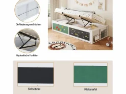 Cama infantil de madera con almacenaje - 90 x 200 cm - con almacenaje hidráulico y estante para escribir - madera -^Merax