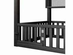 ModernLuxe Cama infantil de metal 90x200 cm - Motivo de casa - con barrera de seguridad - con luces LED - ​ (Colchón no incluido) Negro