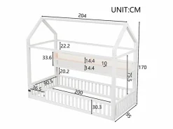 Cama infantil de metal 90x200 cm - Motivo de casa - con barrera de seguridad - con luces LED - ​ (Colchón no incluido)^ModernLuxe New