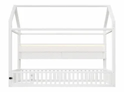 Cama infantil de metal 90x200 cm - Motivo de casa - con barrera de seguridad - con luces LED - ​ (Colchón no incluido)^ModernLuxe New