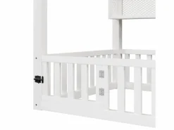 Cama infantil de metal 90x200 cm - Motivo de casa - con barrera de seguridad - con luces LED - ​ (Colchón no incluido)^ModernLuxe New