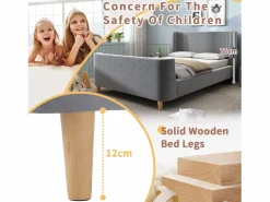 ModernLuxe Cama infantil de 90x200 cm acolchada en terciopelo (colchón no incluido) Gris New