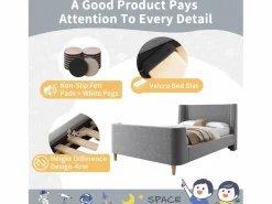 ModernLuxe Cama infantil de 90x200 cm acolchada en terciopelo (colchón no incluido) Gris New