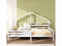 Cama infantil de 90x200 cm con somier de láminas, protección anticaídas y estantería, madera, color (sin colchón)^ Outlet