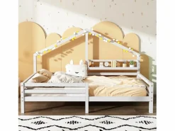 Cama infantil de 90x200 cm con somier de láminas, protección anticaídas y estantería, madera, color (sin colchón)^ Outlet