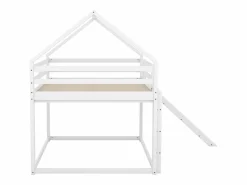 Cama infantil doble cabina 140x200cm - litera con tobogán y escalera, protección anticaídas dormitorio infantil - Blanco Hot