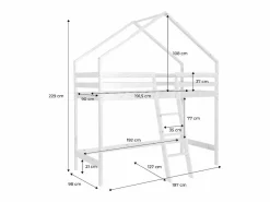 Sweeek Cama Montessori|Cama infantil elevada cabaña de pino natural, 90cm natural