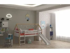 Cama Montessori|Cama infantil estilo casita con Tobogán y Escalera - Para colchón de 90 - ( y Madera) - Buyqualia