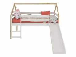 Cama Montessori|Cama infantil estilo casita con Tobogán y Escalera - Para colchón de 90 - ( y Madera) - Buyqualia