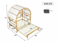 Merax Cama Diván|Cama infantil extensible con techo arqueado - 140 x 200 cm - pequeña estantería lateral - pino y MDF - y natural