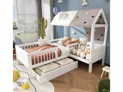 ModernLuxe Cama infantil individual multifuncional de madera maciza - con cajón debajo de la cama - 90x200 cm - Blanco Sale