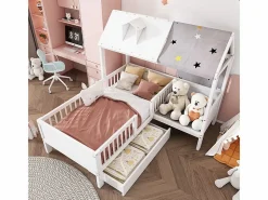 ModernLuxe Cama infantil individual multifuncional de madera maciza - con cajón debajo de la cama - 90x200 cm - Blanco Sale