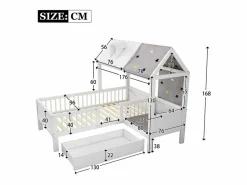 ModernLuxe Cama infantil individual multifuncional de madera maciza - con cajón debajo de la cama - 90x200 cm - Blanco Sale