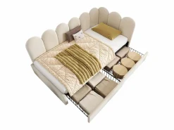 Merax Cama infantil tapizada con canapé - 90 x 200 cm - con 2 cajones + somier - sofá cama - terciopelo - Beige Hot