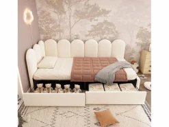 Merax Cama infantil tapizada con canapé - 90 x 200 cm - con 2 cajones + somier - sofá cama - terciopelo - Beige Hot