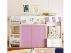 Cama infantil 90x200 cm - 4 puertas - Con escalera - ​​Blanco + Rosa​​ (colchón no incluido)^ModernLuxe Outlet