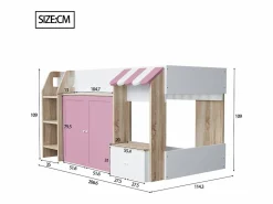 Cama infantil 90x200 cm - 4 puertas - Con escalera - ​​Blanco + Rosa​​ (colchón no incluido)^ModernLuxe Outlet