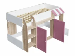 Cama infantil 90x200 cm - 4 puertas - Con escalera - ​​Blanco + Rosa​​ (colchón no incluido)^ModernLuxe Outlet