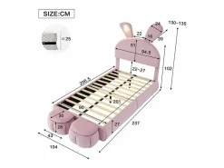 Cama infantil 90x200 cm acolchada de terciopelo - oreja de conejo con LED regulable - con 2 taburetes con almacenaje -^ModernLuxe Clearance