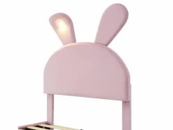 Cama infantil 90x200 cm acolchada de terciopelo - oreja de conejo con LED regulable - con 2 taburetes con almacenaje -^ModernLuxe Clearance