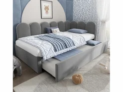 Cama infantil 90x200 cm con cama nido 90x190 cm, tapizado en terciopelo , sin colchón^Hauss Spole New