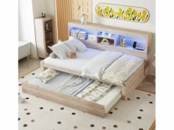 Cama infantil 90x200 cm con estantería, cama nido 90x190 cm, MDF natural, sin colchón^Hauss Spole Hot