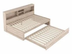 Cama infantil 90x200 cm con estantería, cama nido 90x190 cm, MDF natural, sin colchón^Hauss Spole Hot