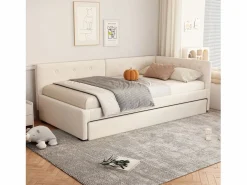 Hauss Spole Cama Nido|Cama infantil 90x200 cm con litera de 90x190 cm en terciopelo, sommier de tablas y sin colchón,