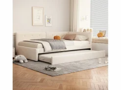Hauss Spole Cama Nido|Cama infantil 90x200 cm con litera de 90x190 cm en terciopelo, sommier de tablas y sin colchón,