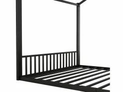 OKWISH Cama Montessori|Cama infantil 140x200 cm con somier de listones, estructura metálica, negra - sin colchón