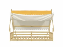 OKWISH Cama infantil 90x200 cm con somier de láminas y dosel extraíble, color natural - sin colchón Color natural claro