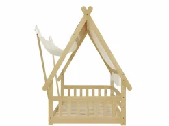 OKWISH Cama infantil 90x200 cm con somier de láminas y dosel extraíble, color natural - sin colchón Color natural claro