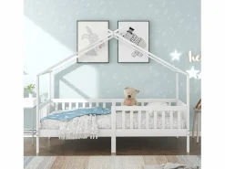 Cama infantil 90x200cm cama casita estilo moderno barreras de seguridad gran capacidad madera habitación (Sin colchón)^ Online