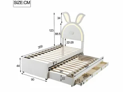 ModernLuxe Cama Nido|Cama infantil 90x200cm en terciopelo - cama nido con 3 cajones y luces LED de colores -