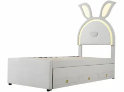 ModernLuxe Cama Nido|Cama infantil 90x200cm en terciopelo - cama nido con 3 cajones y luces LED de colores -