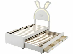 ModernLuxe Cama Nido|Cama infantil 90x200cm en terciopelo - cama nido con 3 cajones y luces LED de colores -