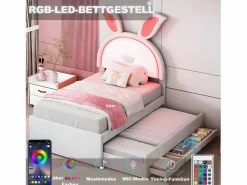 ModernLuxe Cama Nido|Cama infantil 90x200cm en terciopelo - cama nido con 3 cajones y luces LED de colores -