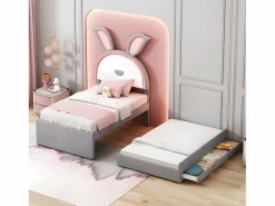 ModernLuxe Cama infantil 90x200cm en terciopelo - cama nido con 3 cajones y luces LED de colores - Gris Discount