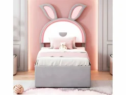 ModernLuxe Cama infantil 90x200cm en terciopelo - cama nido con 3 cajones y luces LED de colores - Gris Discount