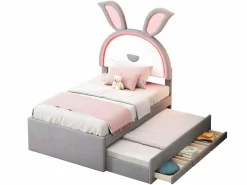 ModernLuxe Cama infantil 90x200cm en terciopelo - cama nido con 3 cajones y luces LED de colores - Gris Discount