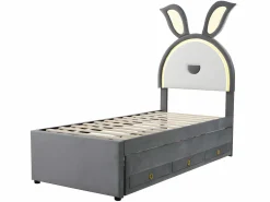 ModernLuxe Cama infantil 90x200cm en terciopelo - cama nido con 3 cajones y luces LED de colores - Gris Discount