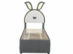 ModernLuxe Cama infantil 90x200cm en terciopelo - cama nido con 3 cajones y luces LED de colores - Gris Discount